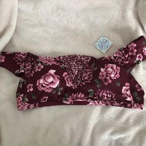 Altar’d State Floral Burgundy Swim Top Bikini